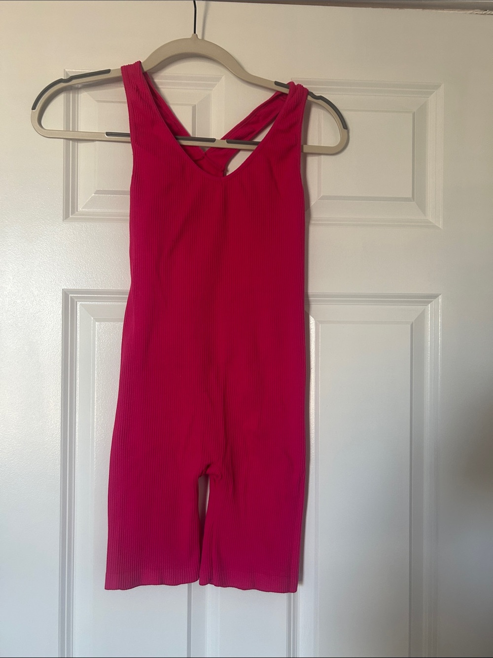 Hot Pink Ribbed Tank Short Romper